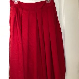 Mid Calf Red Pleated Skirt